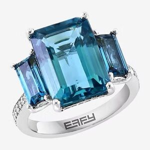 Genuine Blue Topaz & 1/4 CT. T.W. Genuine Diamond 14K White Gold Cocktail Ring